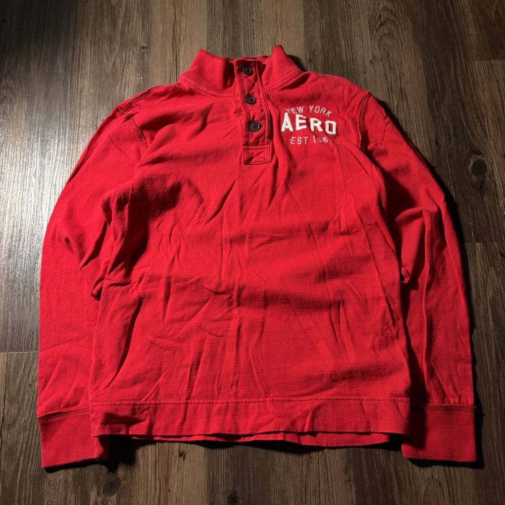 Aeropostale Mens‎ Red Aero New York Est 1987 Long Sleeve Pullover Sweatshirt M